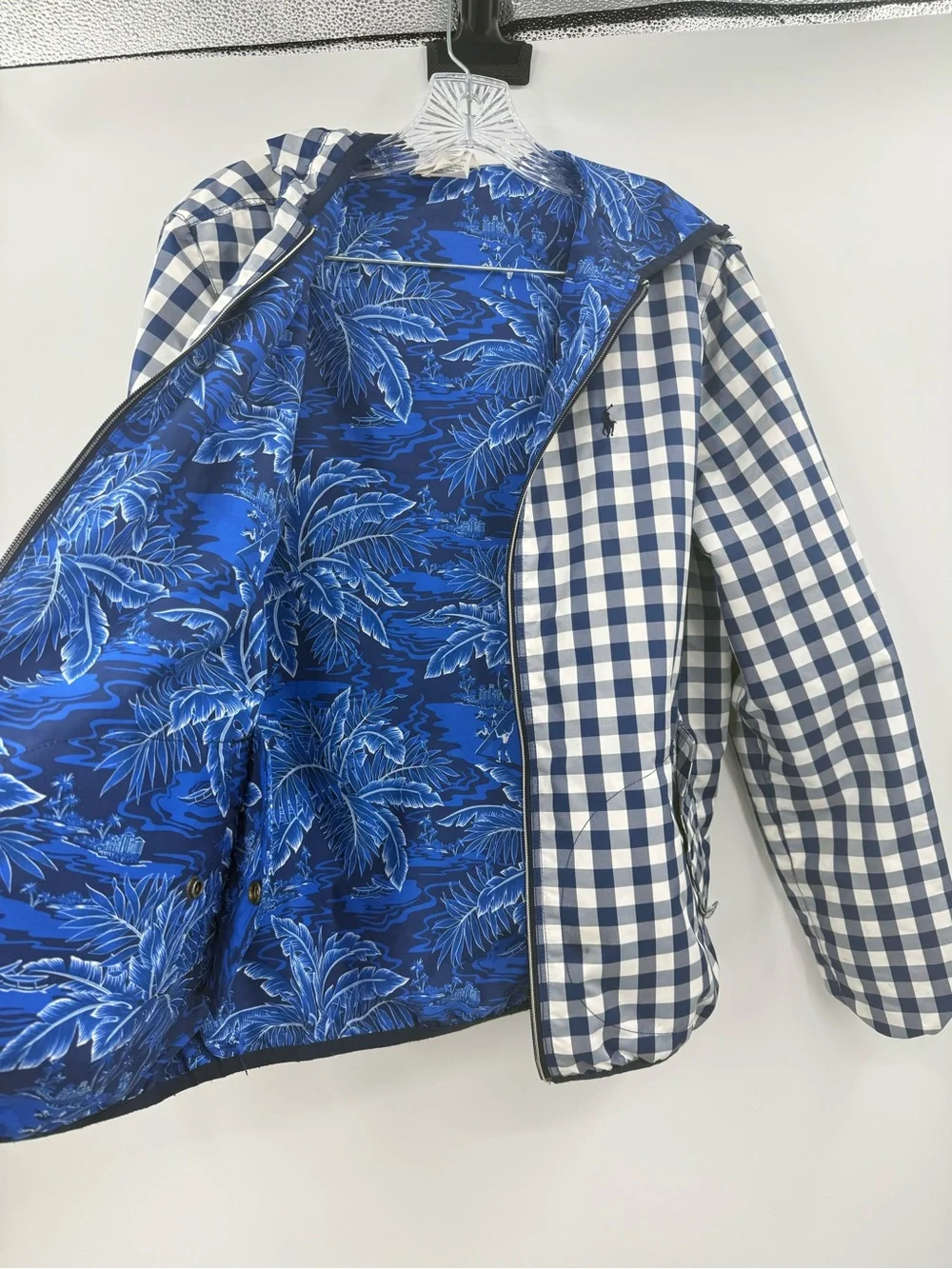 POLO Ralph Lauren Checkered Pattern Reversible Hooded Jacket Boy Girl Size‎ XL